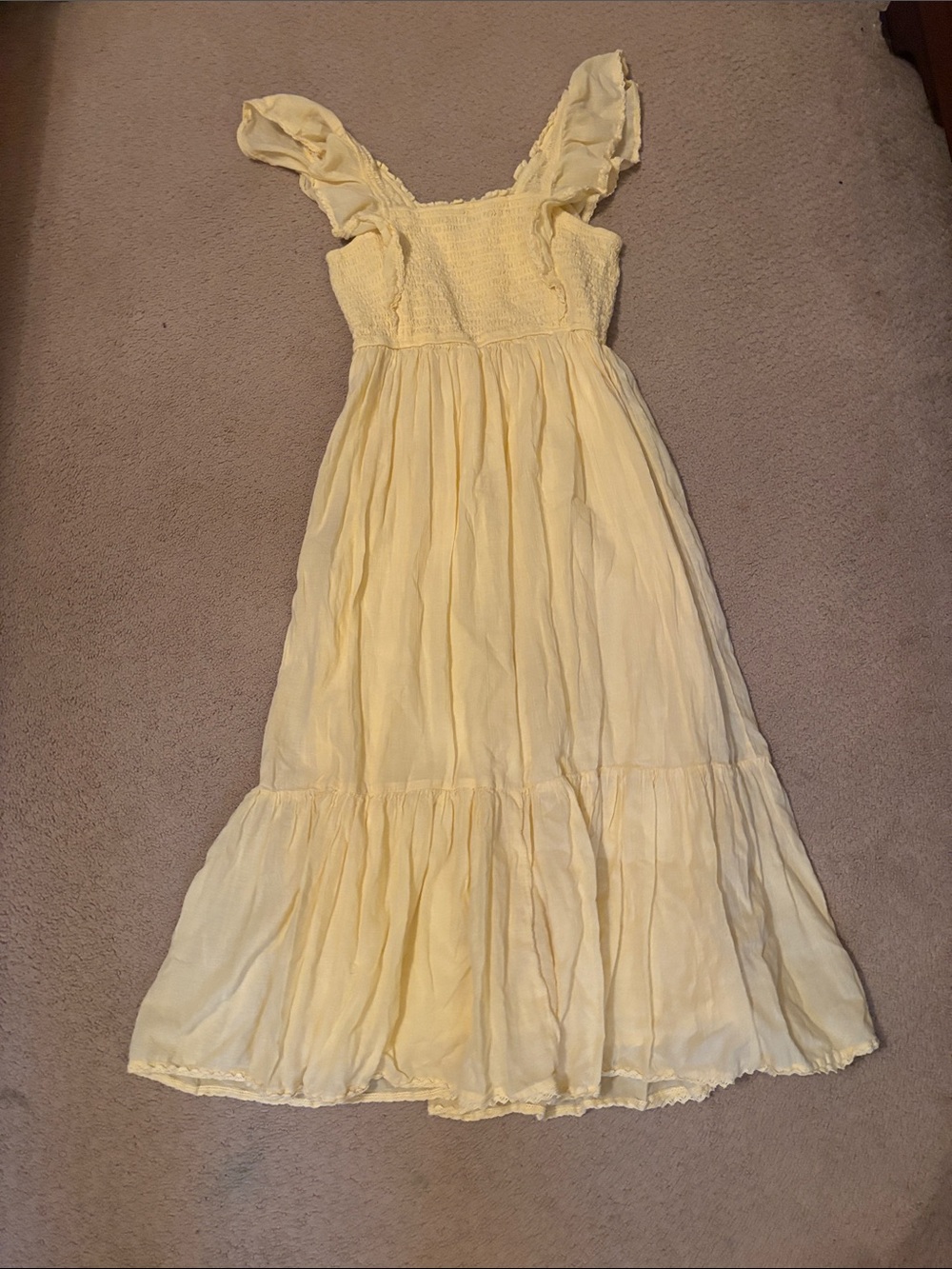 aerie Yellow Ruffled Strap Maxi Dress smocked Large L EUC - Picture 4 of 4